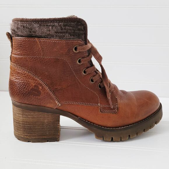 Bull Boxer Boots Size 9M Brown Leather Combat Carmen Lace Up Chunky Heel Lug - Picture 1 of 15